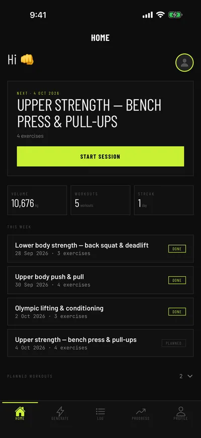 Home with your next workout and weekly summary